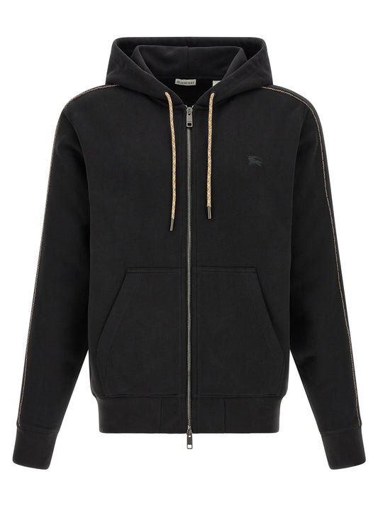 Sweatshirt Hoodie by Burberry for men in cotton black & patterned features an dramatic silhouette, showcasing a sophisticated hooded neckline and dramatic for a refined, modern aesthetic.