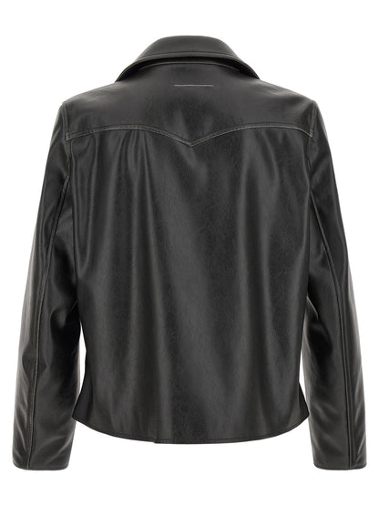 MM6 Maison Margiela Black Polyester Leather Jacket