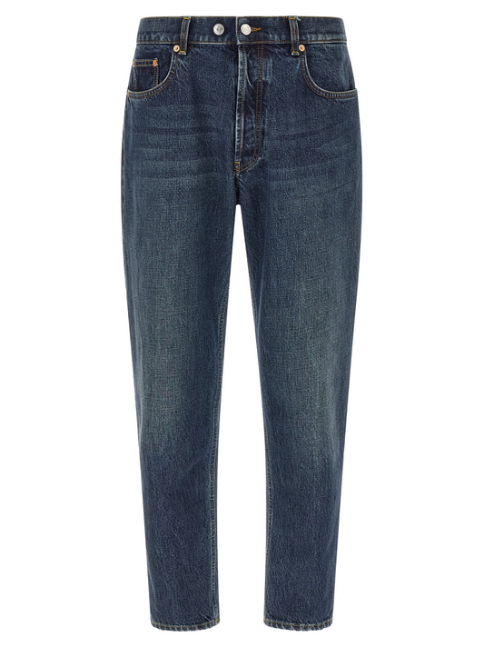 Jeans by Department 5 for men in denim cotton blue, white & signature features a polished silhouette with a polished tapered-leg, reaching a polished long and finished with a polished .