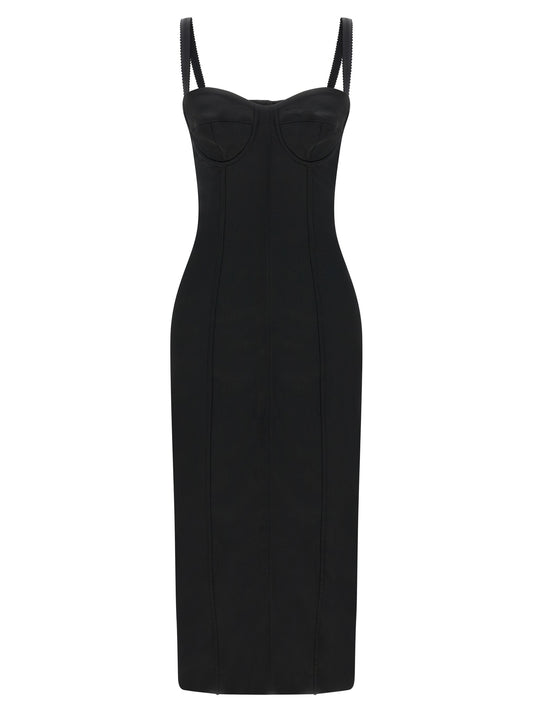 Dolce & Gabbana Women's Sweetheart Neck Polyamide Satin & Silk Midi Dress - Black