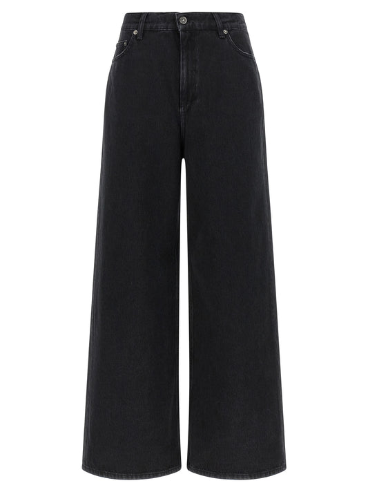 Jeans by Golden Goose for women in denim cotton black presents a tailored silhouette, showcasing a tailored flared, relaxed-fit & wide and long cut with a refined for a truly tailored aesthetic.