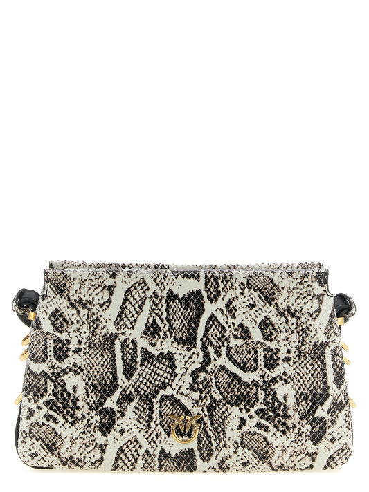 Mini Crossbody Handbag by PINKO for women in bos taurus calf suede leather black, gold, multicolor, white & print features a transformative sophistication silhouette, showcasing a secure buckle, ample , and versatile crossbody-strap & shoulder-strap for a transformative sophistication look.
