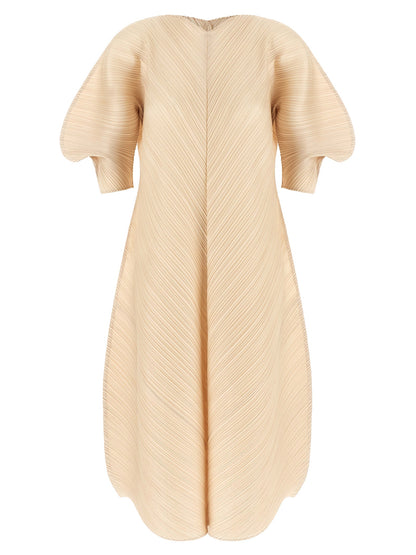 PLEATS PLEASE ISSEY MIYAKE Beige Polyester Midi Dress