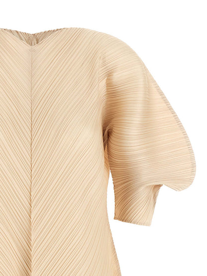 PLEATS PLEASE ISSEY MIYAKE Beige Polyester Midi Dress