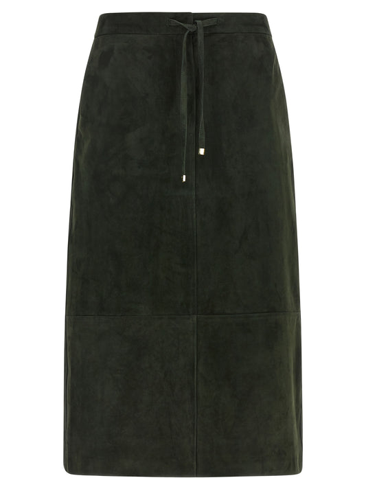 Skirt by S Max Mara for women in suede lamb leather bicolour, gold & green features a contoured silhouette from the Women's Flared Suede Lamb Leather Skirt collection, characterized by its contoured midi for a contoured finish.