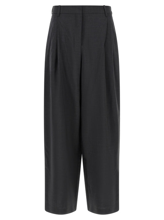 Trousers by S Max Mara for women in wool canvas gray features a sculptural silhouette, showcasing a sculptural and long with a sophisticated high rise for a sculptural finish.