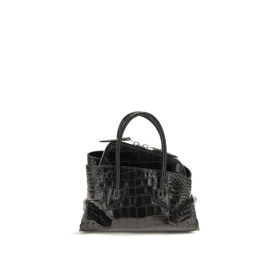 This Mini Handbag by The Attico for women in bos taurus calf leather & polyurethane and black & red presents a sculptural silhouette featuring a secure zipper, ample , and versatile shoulder-strap & handle for a sculptural finish.