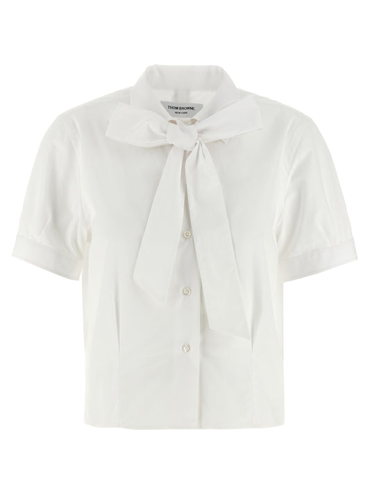 Blouse by Thom Browne for women in cotton white features an polished silhouette, showcasing a sophisticated and detail for a truly polished finish.