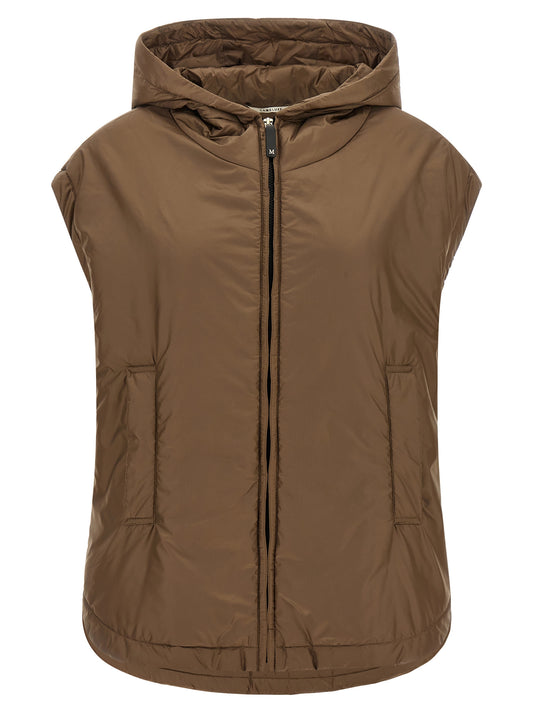 Hooded Vest by Max Mara for women in polyester brown showcases a utilitarian silhouette, artfully incorporating water-resistant & hooded and a utilitarian hooded neckline for a truly utilitarian finish.