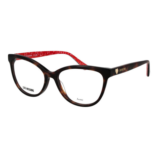 Eyeglasses Frames by Love Moschino for women in acetate brown features a refined silhouette, showcasing a refined brown coloured frame and full-frame frame design for a sophisticated, premium look.