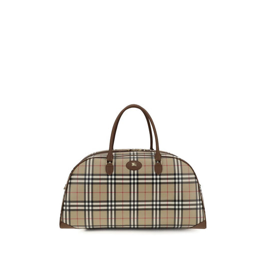 Burberry PU Leather & Cotton Shoulder Travel Bag - Beige Signature