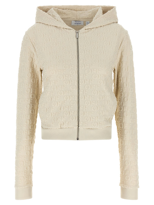 Sweatshirt Hoodie by Off-White for women in cotton terrycloth beige, silver, white & jacquard features a authentic silhouette, showcasing a sophisticated hooded neckline and authentic detail for a refined finish.