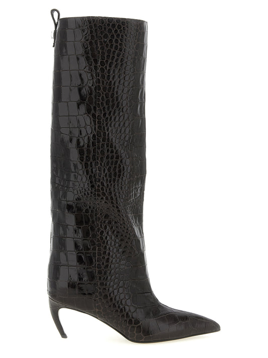 Over-The-Knee Boots by The Attico for women in crocodile skin leather brown, silver & print features an enchanting design from the Women's Crocodile Skin Leather Over-The-Knee Boots collection, highlighting a enchanting and for a refined look.