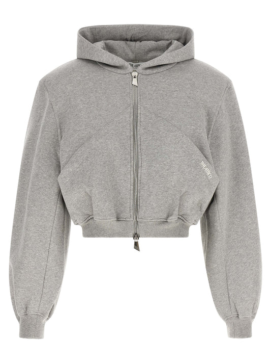 Sweatshirt Hoodie by The Attico for women in cotton gray & silver features an avant-garde silhouette, showcasing a sophisticated hooded neckline and detail for a truly avant-garde finish.