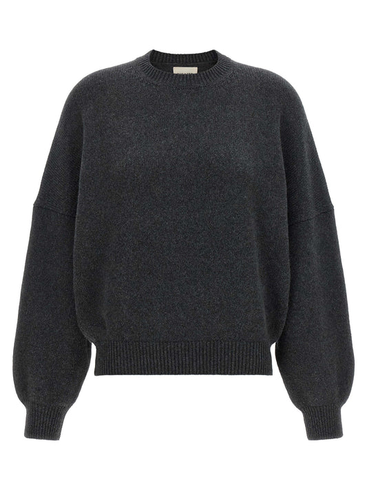 Cardigan by Khaite for women in cashmere gray features a dramatic silhouette, showcasing a sophisticated and dramatic detail for a timeless, premium look.