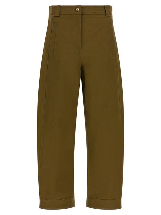 Trousers by Max Mara for women in stretch cotton canvas bicolour, gold, green & olive features an on trend silhouette, showcasing a sophisticated wide & cropped with a cropped and for an on trend finish.