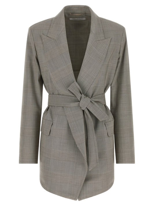 Blazer by Max Mara for women in virgin wool brown & gray showcases a polished silhouette, highlighted by a refined wrap neckline and polished for a sophisticated finish.