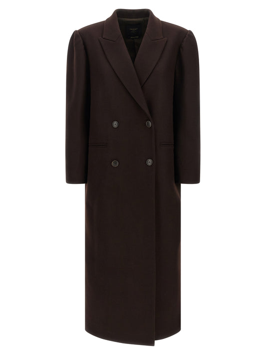 Overcoat by Twinset for women in polyamide wool brown features a cosy chic silhouette, artfully detailed with a sophisticated split neckline and premium pockets for a cosy chic finish.