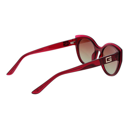 Sunglasses by Guess for women in plastic and pink presents a sumptuous silhouette, featuring rose coloured frame and butterfly full-rim frame design with gradient category-2-medium-tint lens for a sumptuous look.