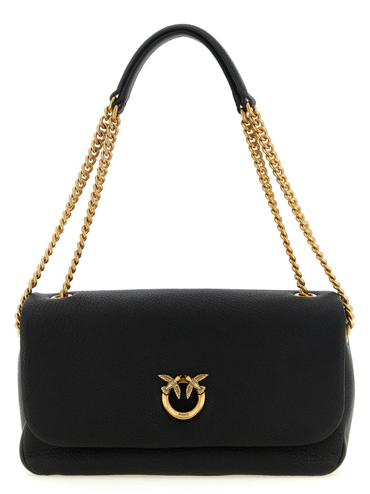 Shoulder Bag by PINKO for women in lamb leather black & gold features a effortless sophistication silhouette, secured by a zipper & buckle with ample and versatile shoulder-strap for a effortless sophistication finish.