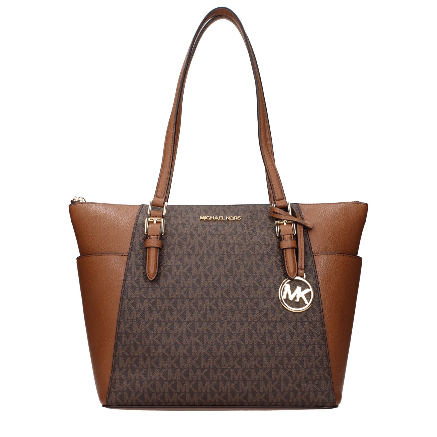 Shoulder Bag by Michael Kors for women in leather brown presents a statuesque silhouette, showcasing a secure and statuesque with versatile shoulder-strap for a sophisticated look.