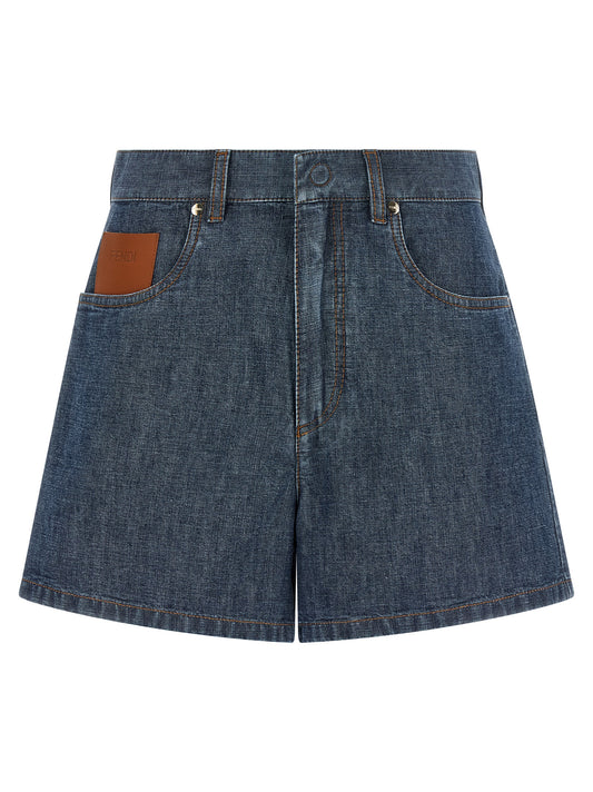 Denim Shorts by Fendi for women in denim cotton & palladium blue & palladium features an effortlessly on trend silhouette, showcasing a effortlessly on trend flared and short cut with a comfortable high rise for a refined look.