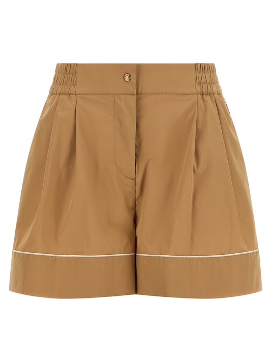 Bermuda Shorts by Moncler for women in cotton & nylon beige features an tailored silhouette, showcasing a tailored flared with a short and high rise for a sophisticated look.