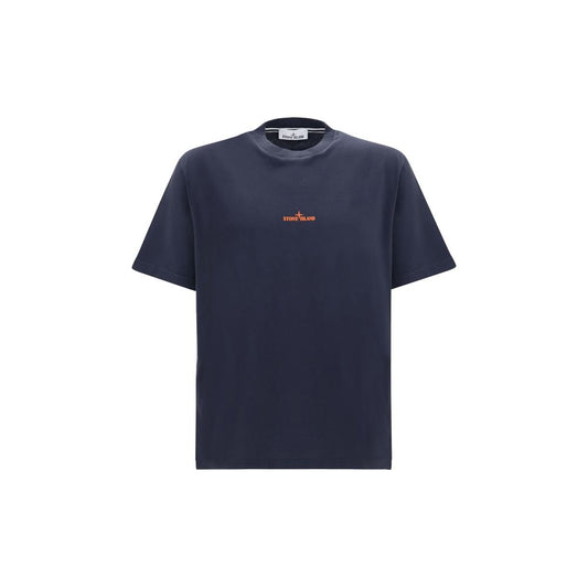 Activewear T-Shirt by Stone Island for men in cotton blue & print features a versatile silhouette, showcasing a versatile crew neckline and short-sleeve detailed with high-performance for a premium look.