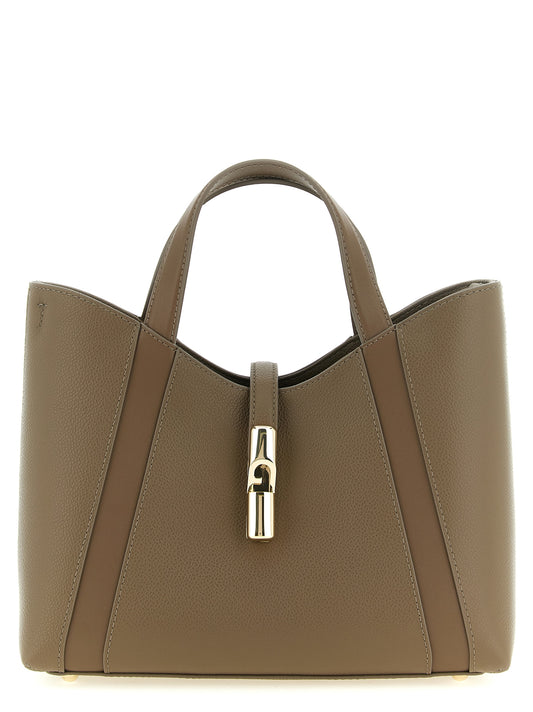 Tote Bag by Furla for women in bos taurus calf suede leather gray & gold features a jet-set Goccia Bos Taurus Calf Suede Leather Tote Bag design, complete with a secure , ample , and versatile adjustable-strap, detachable-strap & handle for a jet-set look.