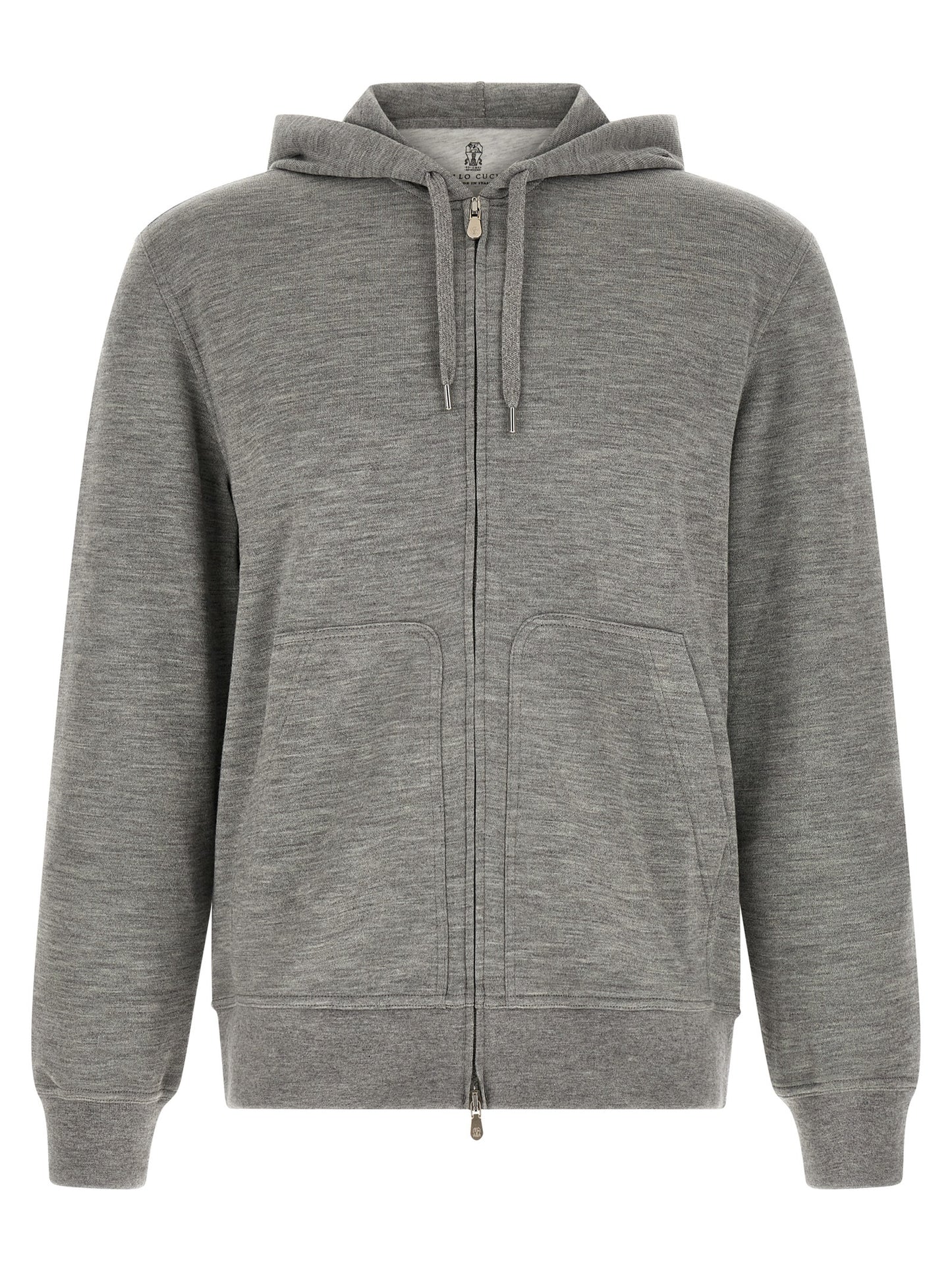 Sweatshirt Hoodie by Brunello Cucinelli for men in cashmere silk & polyamide gray features an luminous silhouette, showcasing a sophisticated hooded neckline and for a truly luminous look.