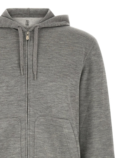 Sweatshirt Hoodie by Brunello Cucinelli for men in cashmere silk & polyamide gray features a edgy silhouette, detailed with a edgy hooded neckline and for a refined finish.