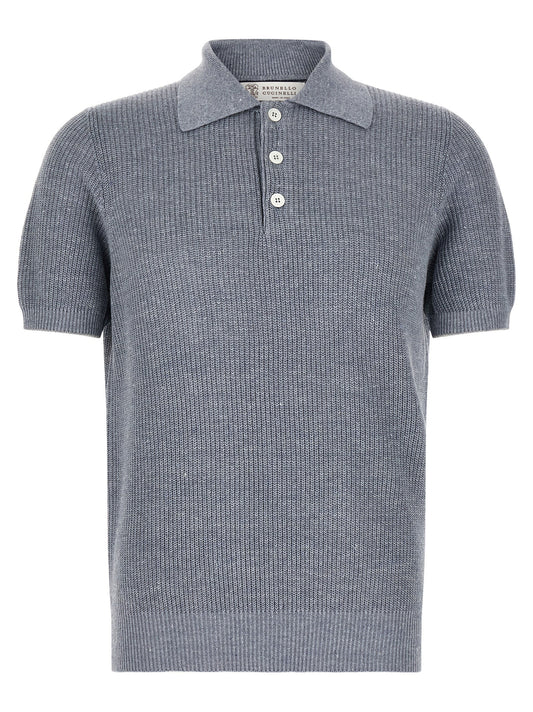 Brunello Cucinelli Blue Linen Polo Shirt