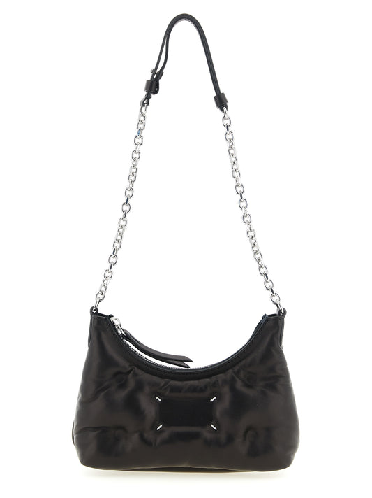 Micro Quilted 2-in-1 Shoulder & Crossbody Hobo Handbag by Maison Margiela for women in lamb leather black & silver features a versatile chic silhouette, meticulously detailed with a secure zipper, ample , and versatile crossbody-strap & shoulder-strap.