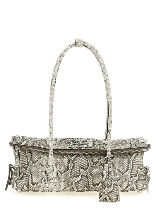 East West Shoulder Bag by Maison Margiela for women in viscose & synthetic fur silver & white features a effortless chic silhouette with a secure zipper, ample , and versatile shoulder-strap & handle for a effortless chic finish.