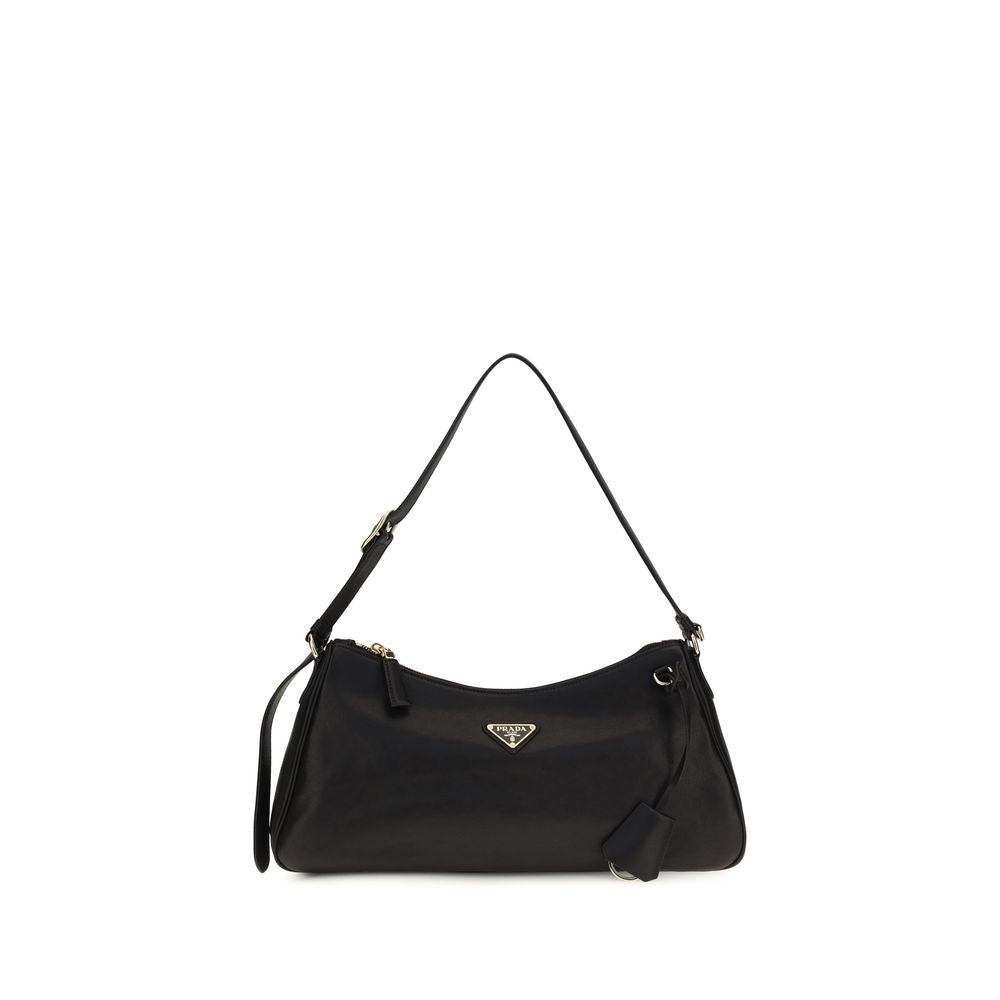 Shoulder Bag by Prada for women in bos taurus calf leather & polyurethane black & natural features a stately silhouette, showcasing a secure zipper, ample , and stately shoulder-strap for a stately finish.