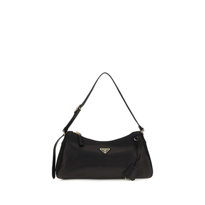 Shoulder Bag by Prada for women in bos taurus calf leather & polyurethane black & natural features a stately silhouette, showcasing a secure zipper, ample , and stately shoulder-strap for a stately finish.