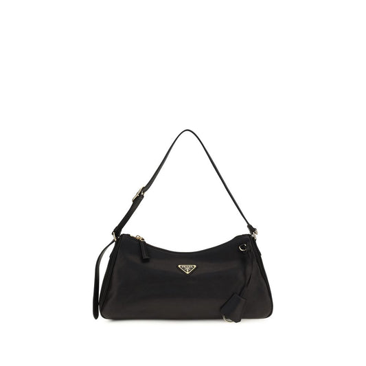 Shoulder Bag by Prada for women in bos taurus calf leather & polyurethane black & natural features a stately silhouette, showcasing a secure zipper, ample , and stately shoulder-strap for a stately finish.