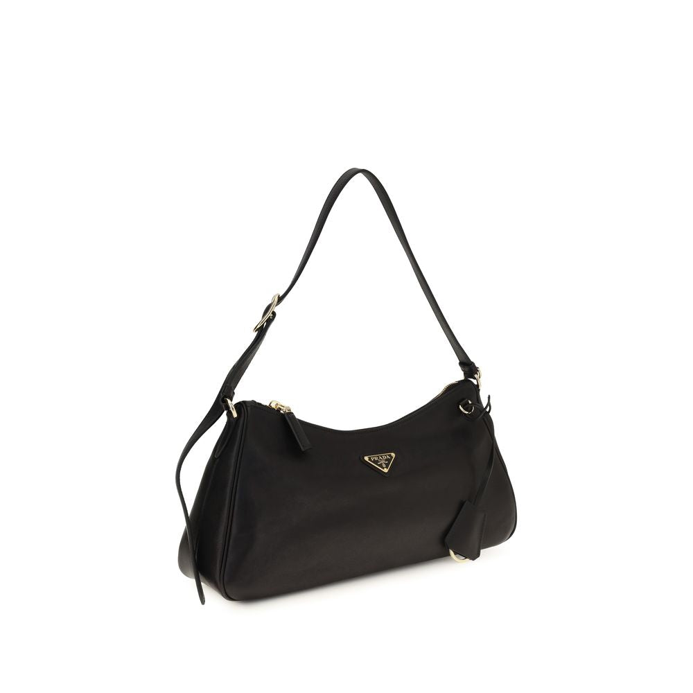 Shoulder Bag by Prada for women in bos taurus calf leather & polyurethane black & natural features an effortlessly chic silhouette with a secure zipper, ample , and versatile shoulder-strap for effortlessly chic everyday luxury.