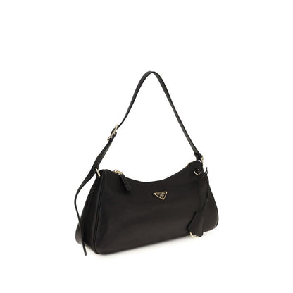 Shoulder Bag by Prada for women in bos taurus calf leather & polyurethane black & natural features an effortlessly chic silhouette with a secure zipper, ample , and versatile shoulder-strap for effortlessly chic everyday luxury.
