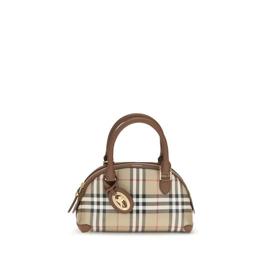 This Mini Handbag by Burberry for women in canvas and beige, brown, gold, patterned & signature presents a sculptural silhouette featuring a secure zipper, ample , and versatile shoulder-strap, handle, adjustable-strap & detachable-strap for a sculptural finish.