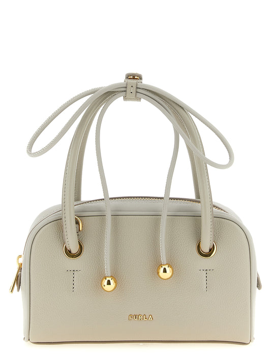 Dome Handbag by Furla for women in calfskin leather gray & gold features a exquisite silhouette, showcasing a secure zipper and exquisite with versatile shoulder-strap, detachable-strap & handle for a exquisite finish.