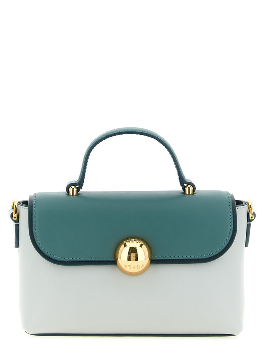Handbag by Furla for women in calfskin leather bicolour, gold & green features a refined silhouette, showcasing a secure magnetic, organized , and versatile shoulder-strap & handle for a refined finish.