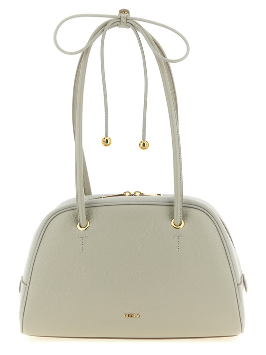 Dome Handbag by Furla for women in calfskin leather gray & gold features an refined silhouette, showcasing a secure , ample , and versatile adjustable-strap & handle for a sophisticated refined aesthetic.