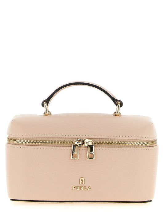 Mini Crossbody Vanity Handbag by Furla for women in calfskin leather gold, multicolor & powder-pink showcases a versatile sophistication silhouette, featuring a secure zipper, versatile sophistication , and versatile crossbody-strap, shoulder-strap, handle & detachable-strap for a versatile sophistication finish.