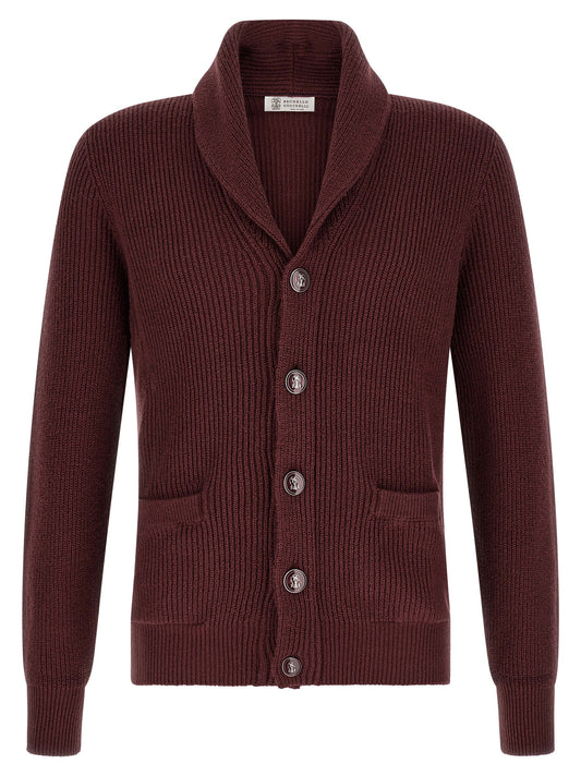 Brunello Cucinelli Bordeaux Cotton Cardigan