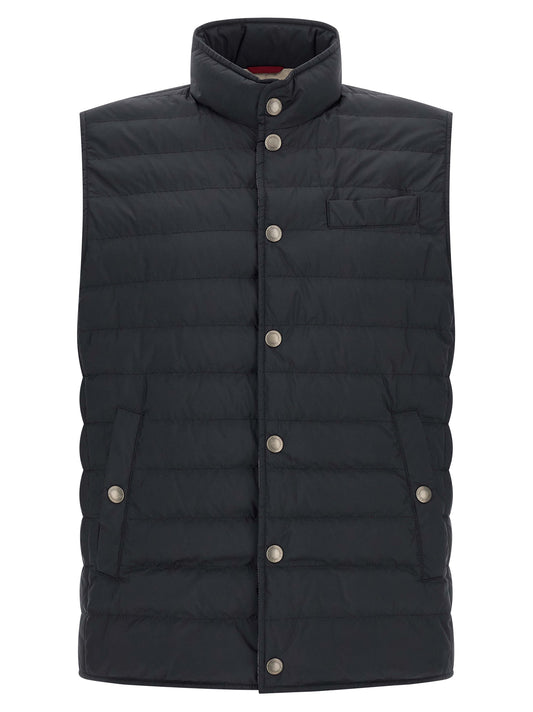 Vest by Brunello Cucinelli for men in polyester & nylon dark-blue features an on trend silhouette, showcasing a sophisticated and premium pockets & insulated for a truly on trend finish.