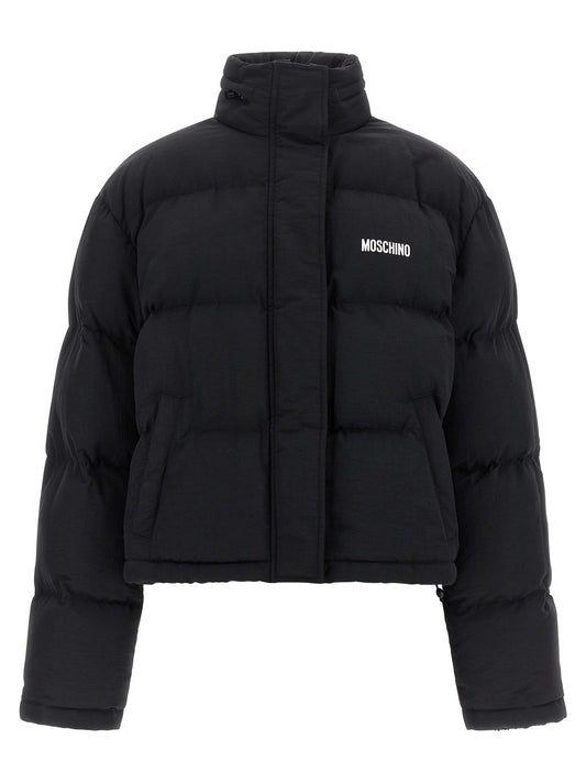 Bomber Jacket by Moschino for women in polyamide black, white & print features an on trend silhouette, showcasing refined pockets & insulated and a sophisticated for a truly on trend finish.