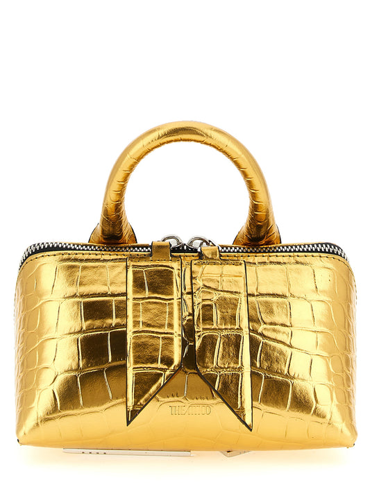Mini Handbag by The Attico for women in crocodile skin leather gold, silver & print features a ornamental silhouette, showcasing a secure zipper, ample , and ornamental shoulder-strap, handle, adjustable-strap & detachable-strap for a sophisticated look.