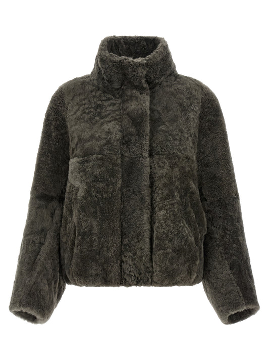 Brunello Cucinelli Gray Lamb Leather Full-Length Jacket