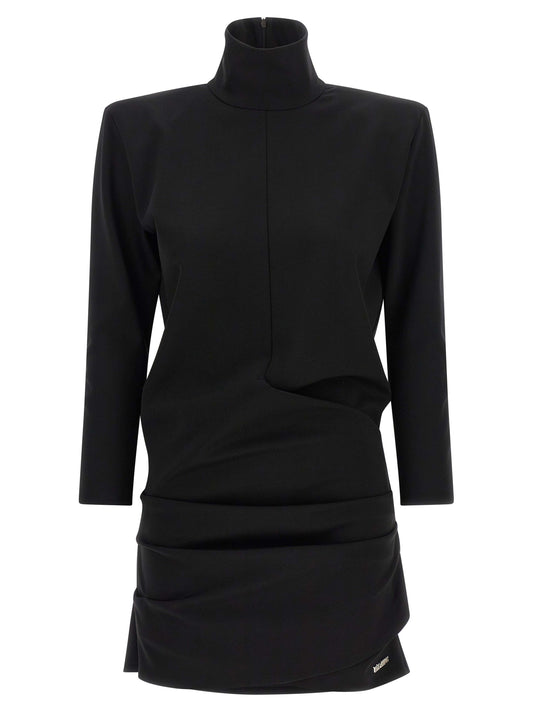 Dress by The Attico for women in viscose black features an magnificent silhouette, artfully detailed with a magnificent wrap high-neck neckline and long-sleeve that flows into an magnificent short mini.